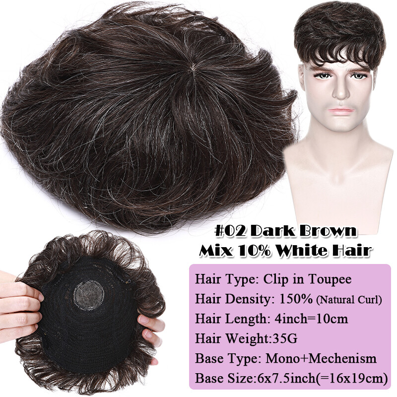 Full Poly Skin Mens Toupee PU Human Hair System Replacement Wig for Men HairLoss
