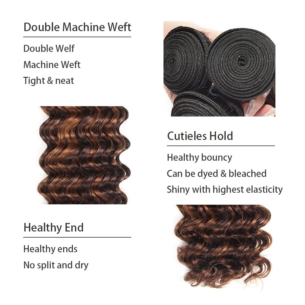 P4/30 Highlight Brown Bundles Human Hair Deep Wave Bundles 24 26 28 Inch Unpr…