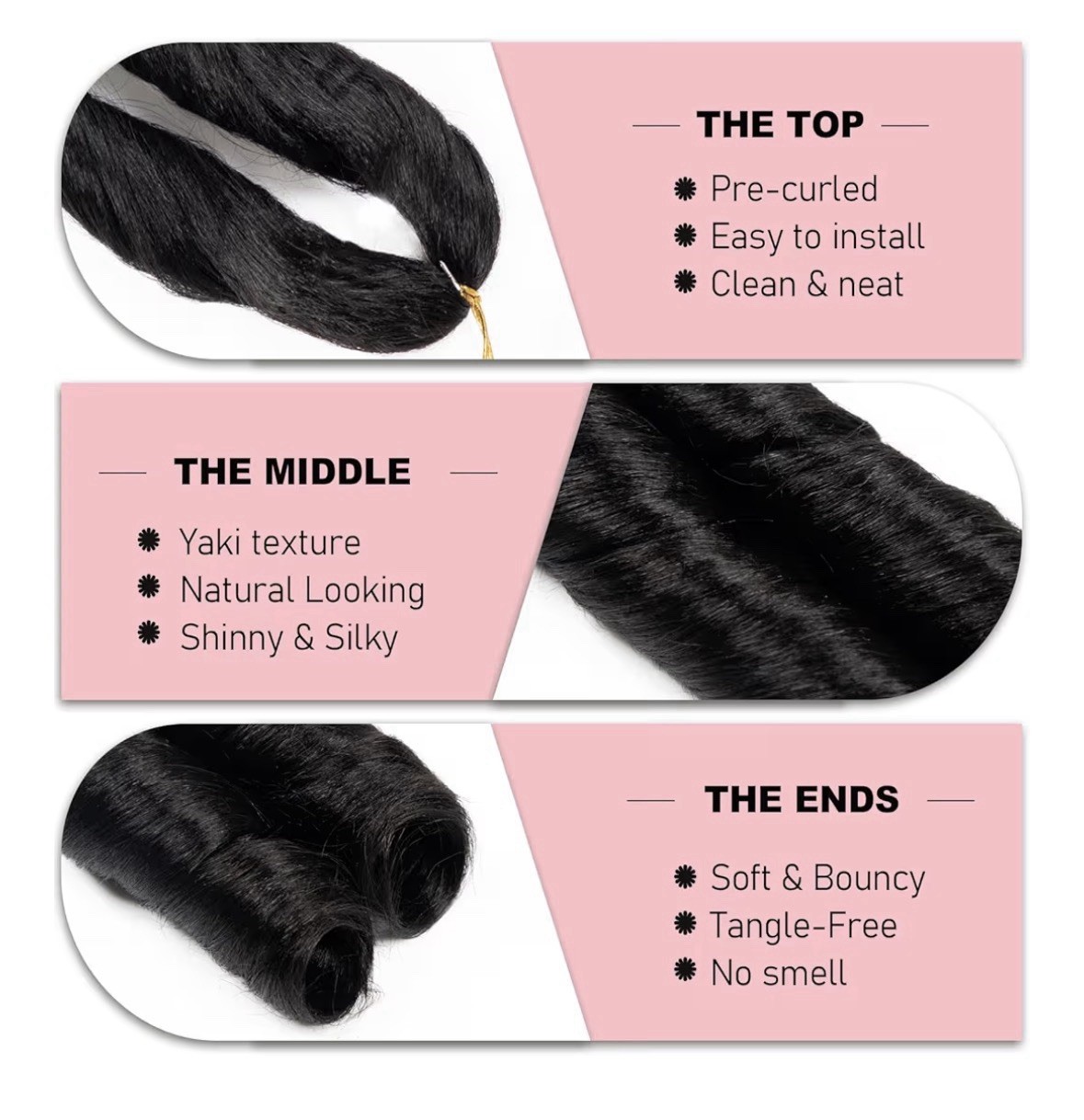 24” French Curl Braiding Hair Boho Crochet Extensions Soft Bouncy Black