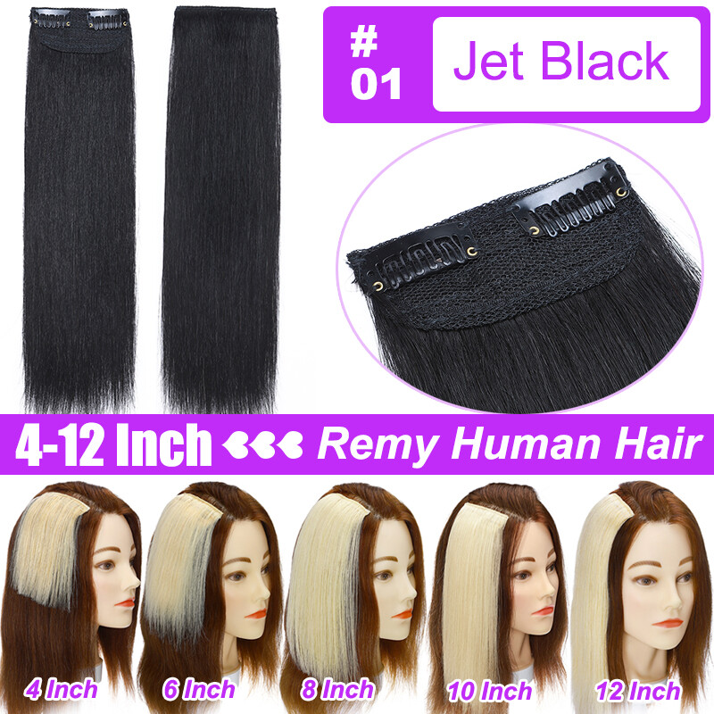 Short Clip In One Piece Human Hair Extensions Thick Topper Hairpiece Pad 4″-12″