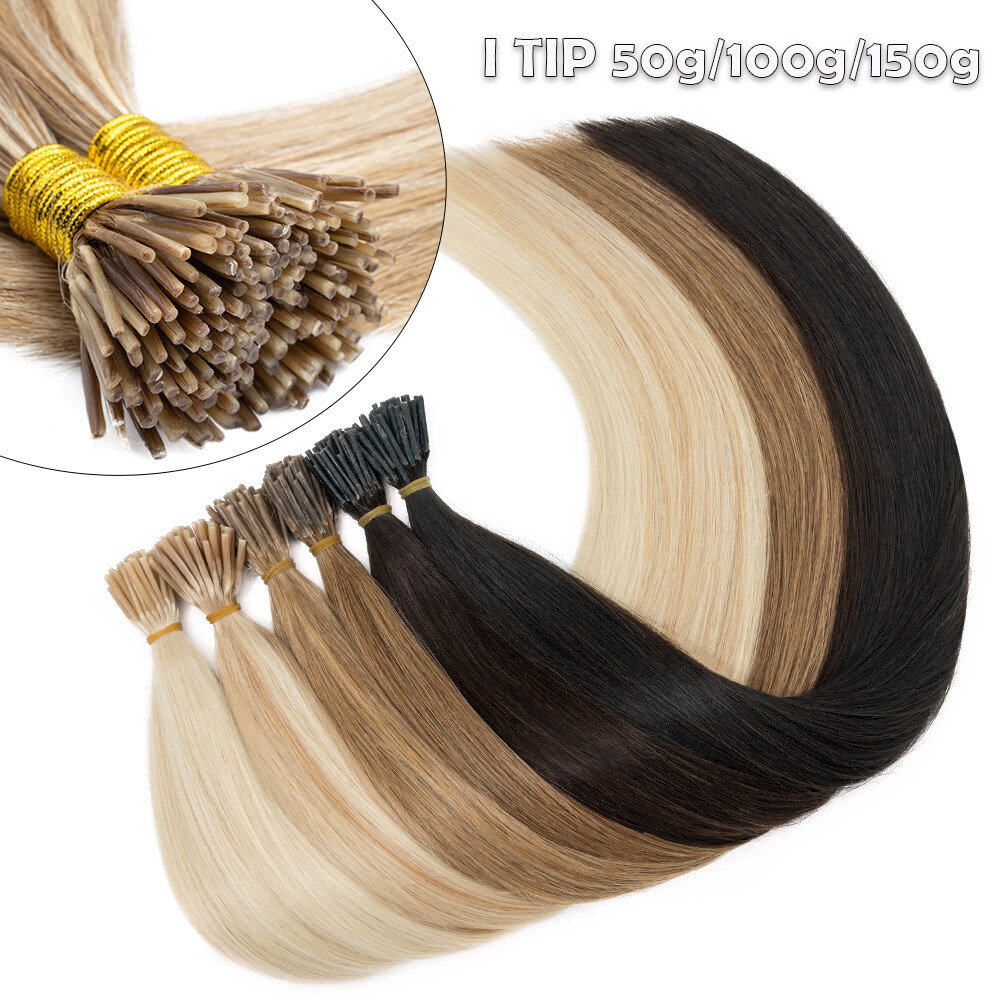 200Strands Stick I Tip Human Remy Hair Extensions Micro Ring Beads Pre Bonded US