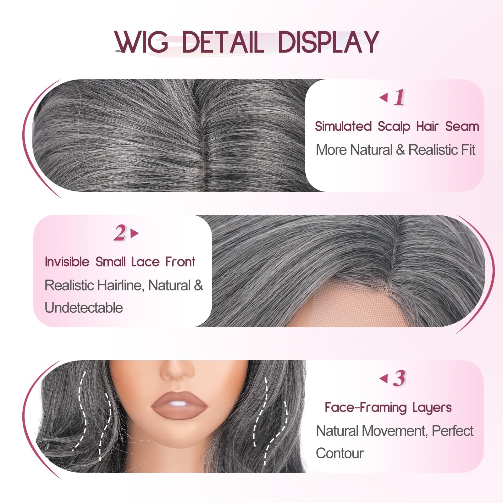 Gray Wig for Women Side Part – Layered Natural Straight Lace Front Wig with S…