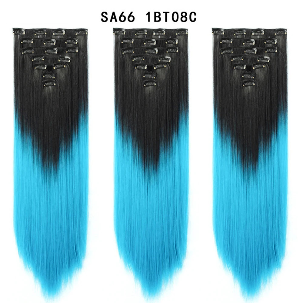 Ombre Black Blonde 22 Inch 16 Clips Synthetic Straight Clip In Hair Extensions
