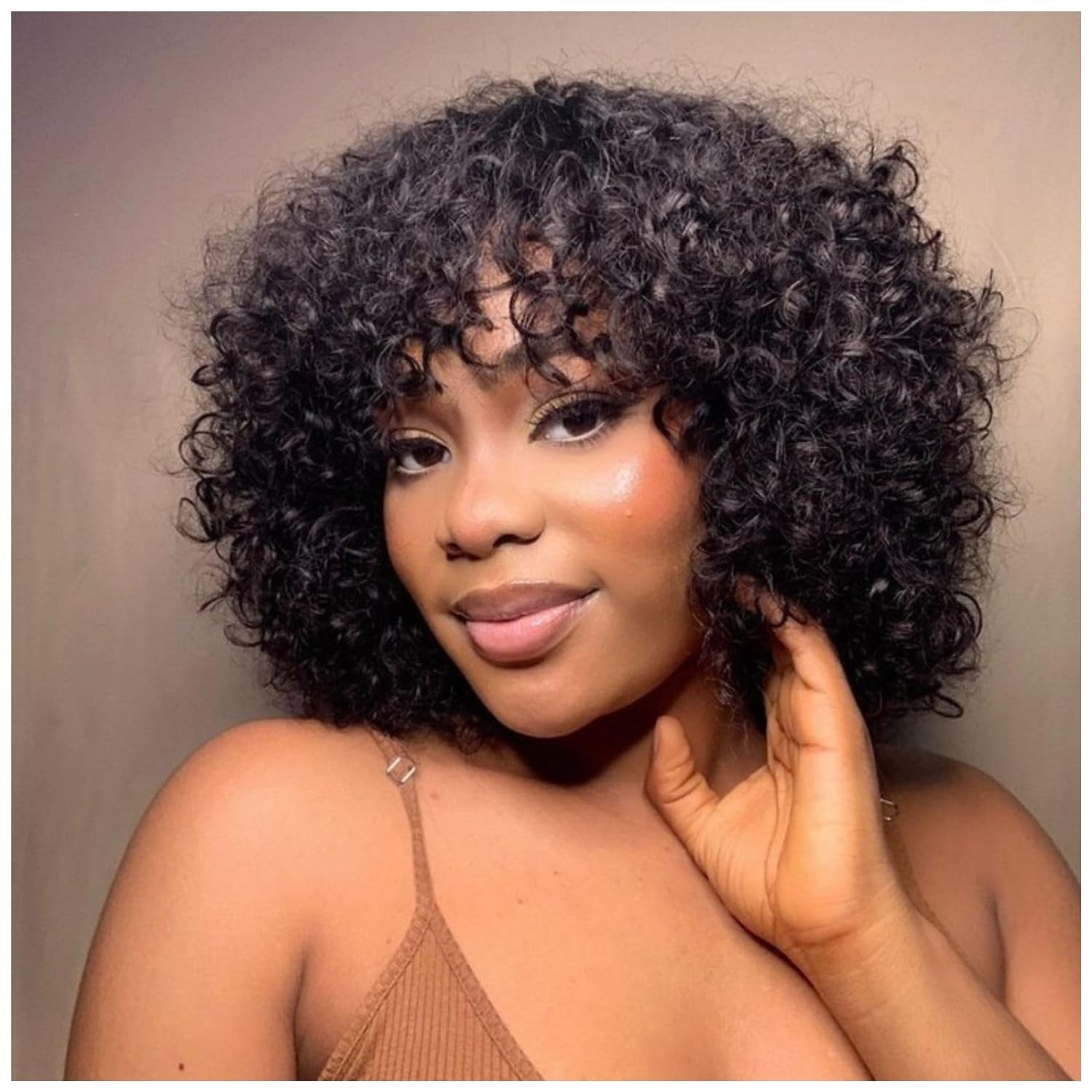 2x1Lace Front WigBrazilian ShortBob Kinky Curly Virgin Human Hair Wig for Women