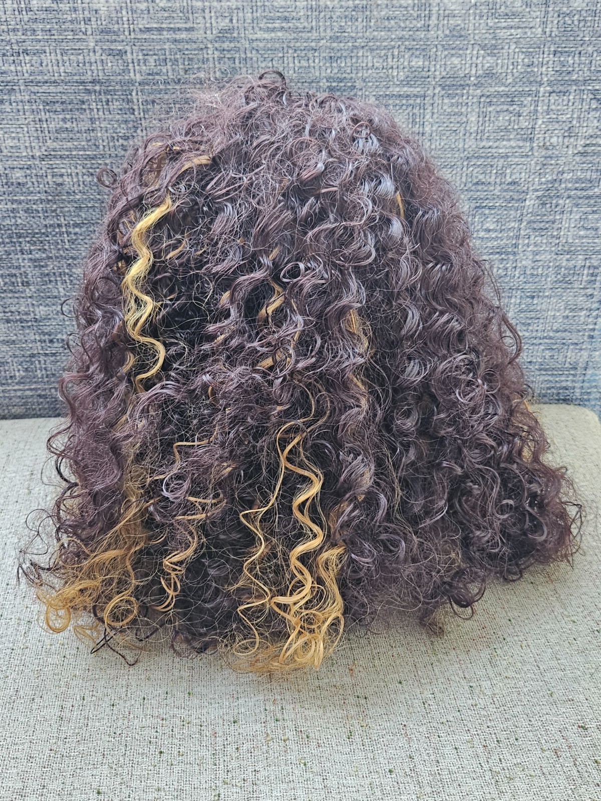 Women Wig Vintage Lazy Style High Temperature Fiber Golden Gradient Long Curly