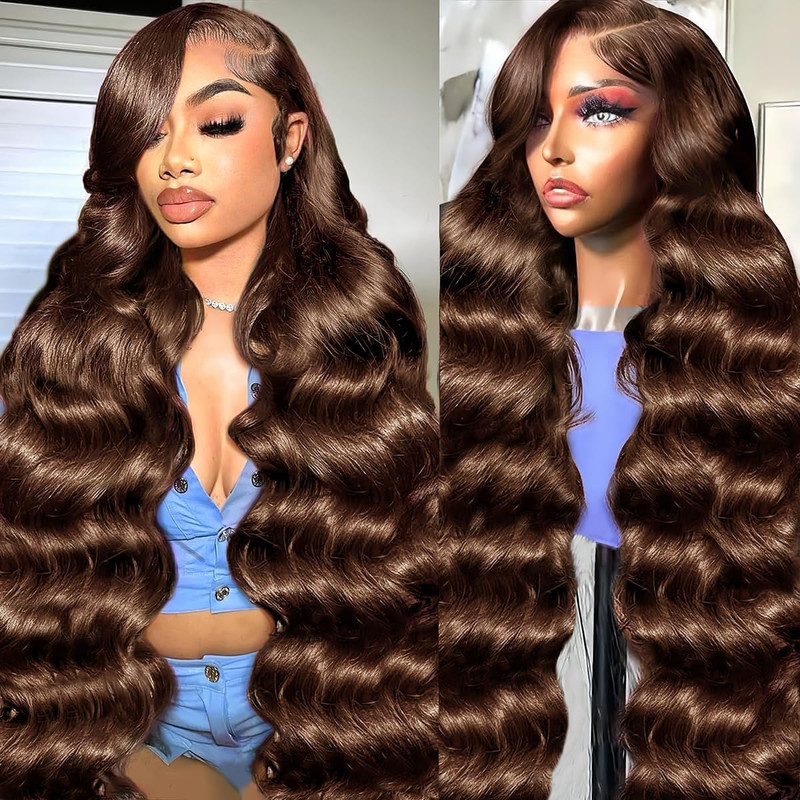 Lukymart Chocolate Brown Lace Front Wigs Human Hair Pre Plucked 13X4 Hd Body