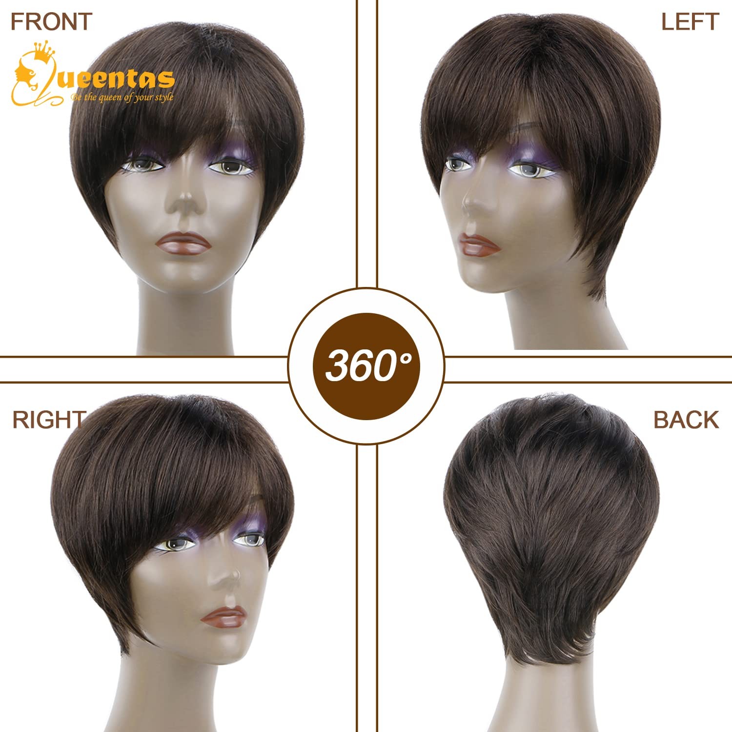 QUEENTAS Short Brown Pixie Cut Wig with 1 Count (Pack of 1), D-Black Cherry