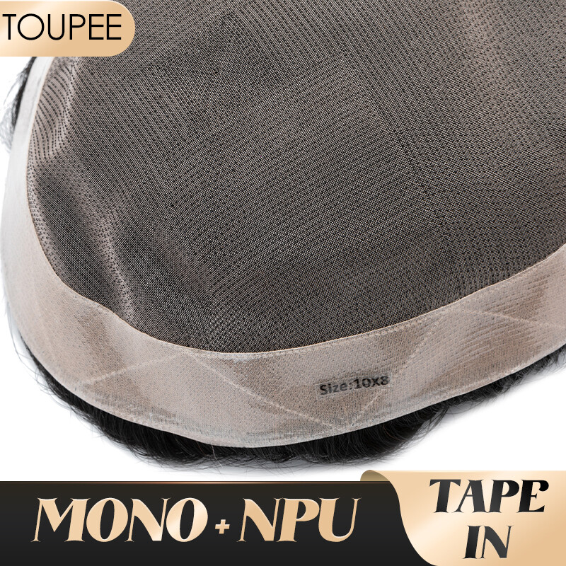 Durable Mens Toupee Human Hair Replacement System Hairpiece Fine Mono Poly Skin