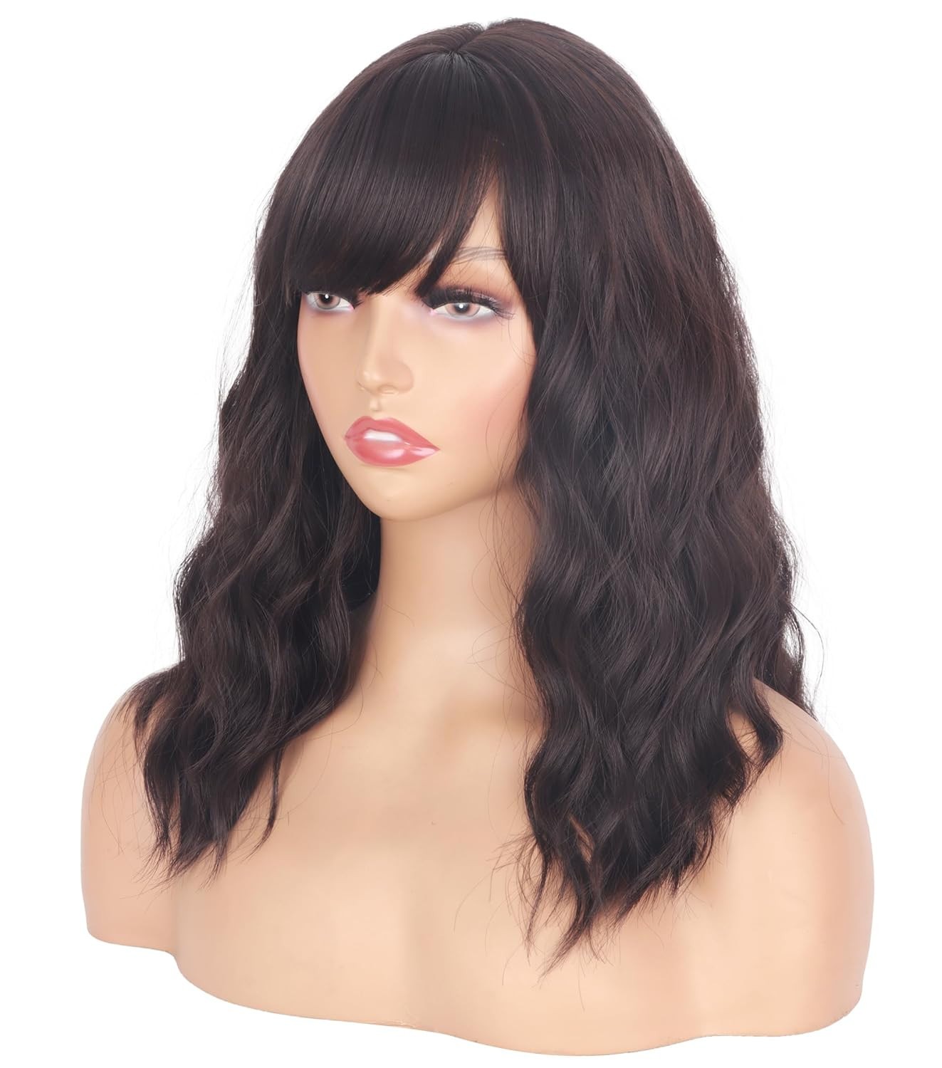 16 inch Dark Brown 6# Wavy Costume Wig bangs woman synthetic stage actress act