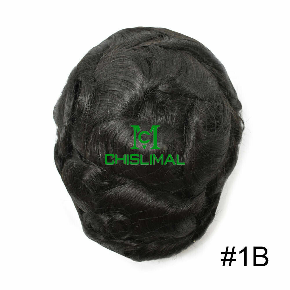 Full Poly Skin Mens Toupee Injected PU Human Hair System Replacement Wig for Men