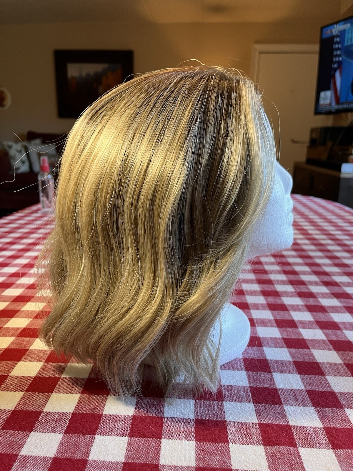 Women’s Blonde Med Brown Rooted Mono Top Lace Front Wavy Wig Sz Large READ SEE