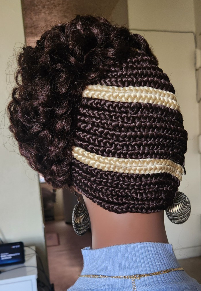 Fully Hand Braided box curly Mohawk braids cornrow wig Dark brown/Blonde