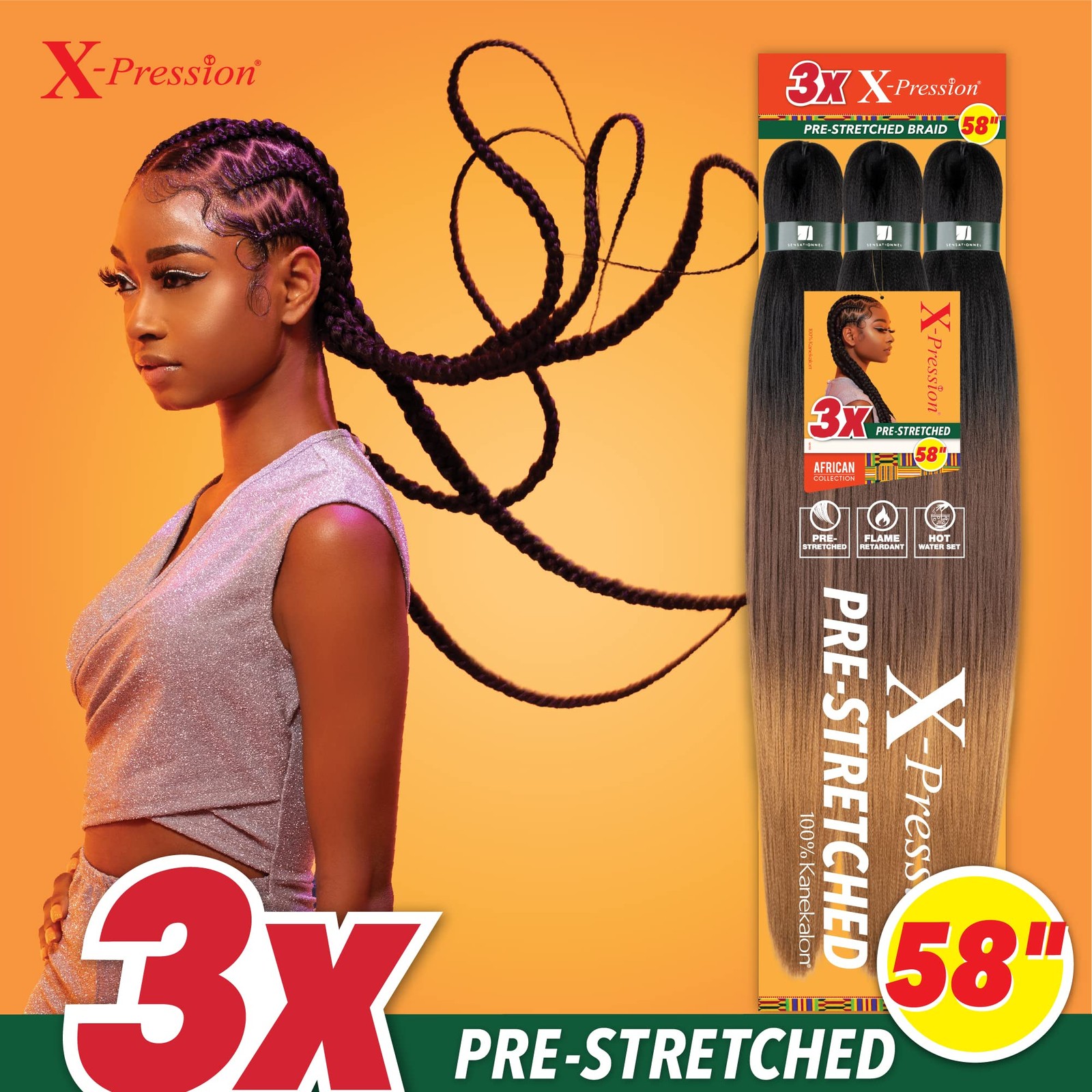 Sensationnel X PRESSION 5 Pack Pre Stretched Flame Retardant Braiding Hair
