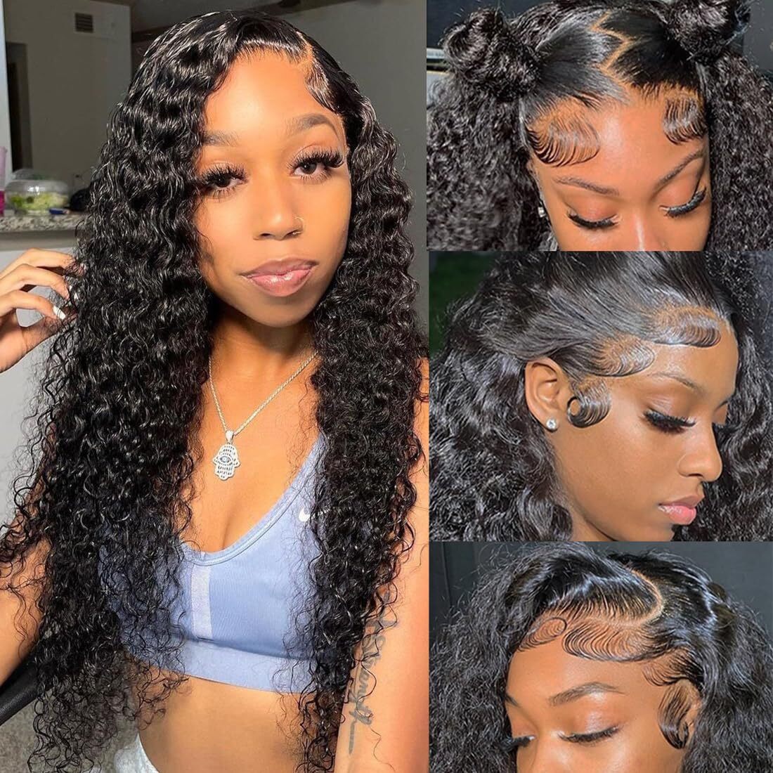 13×6 Deep Wave Lace Front Wigs Human Hair Pre Plucked Wet and Wavy Glueless W…