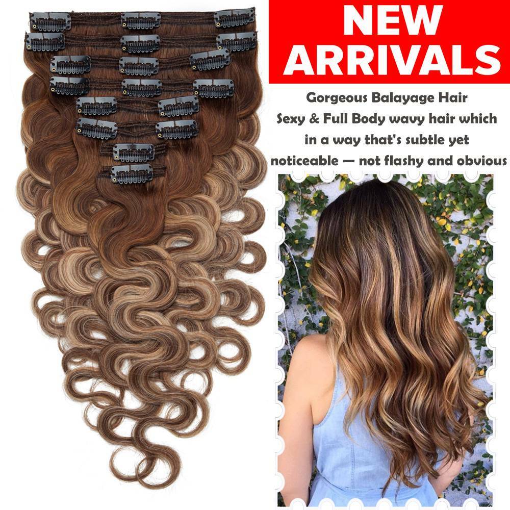 Brazilian Thick Clip In Double Weft Full Head 100% Human Hair Extensions Remy US