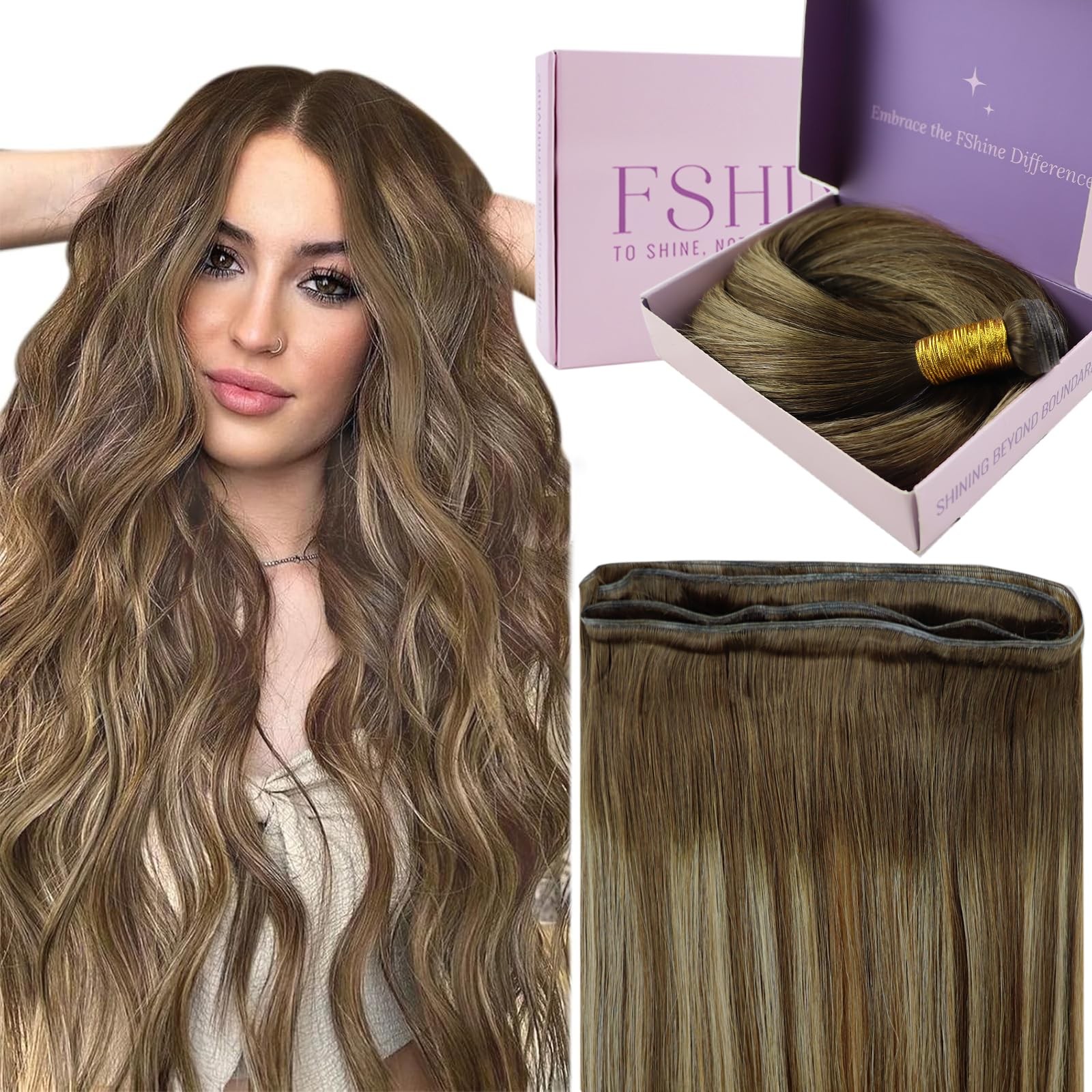 fshine 20 Inch 60 Gram Genius Weft Hair Extensions Human Hair Balayage Medium Br