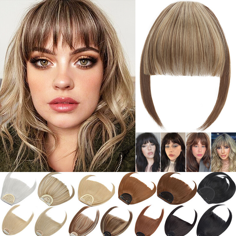 Fake Bangs Clip in Hair Extension Clip on Front Fringe Topper Bangs with Temples