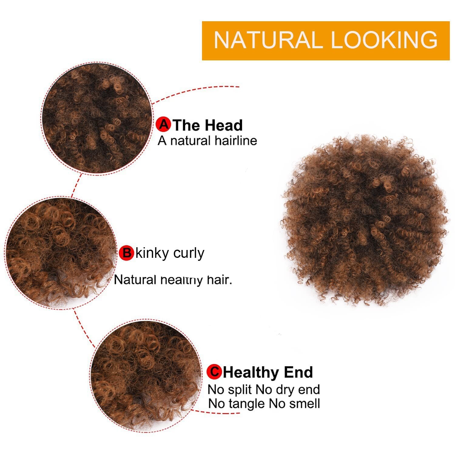 CECINILL Afro Puff kinky curly Drawstring Ponytail Extension, Bun 2 Clips Bx 6