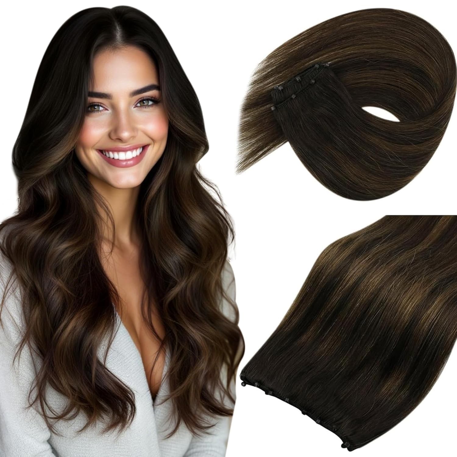 Sunny Hair BEADED 18in Dark-Medium Brown Hair Extensions – MB_2-2-6_18_50G4