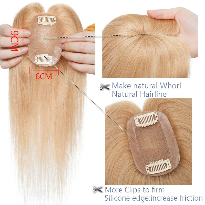 Silk Base Topper Hairpiece Clip In Remy Human Hair Wiglet Toupee Wig Mixed
