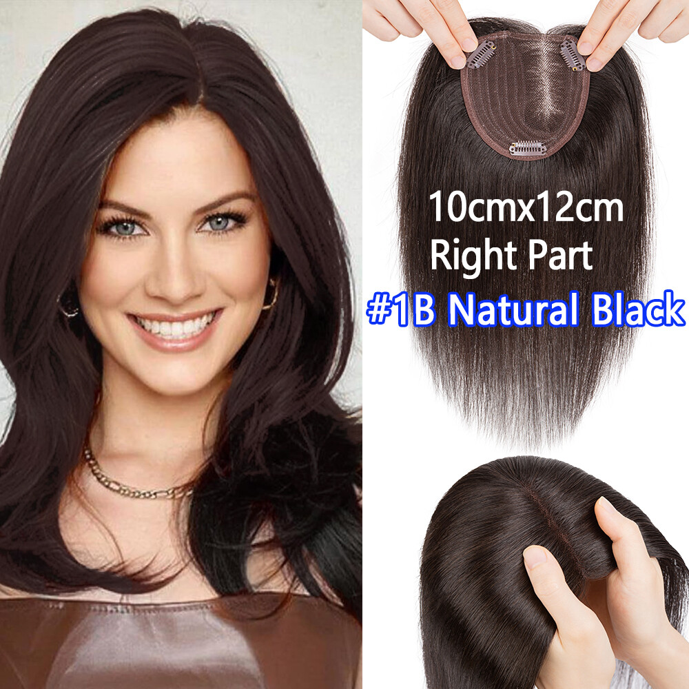 U-Part Right Side Silk Base 100% Remy Human Hair Topper Topper Clip in Hairpiece
