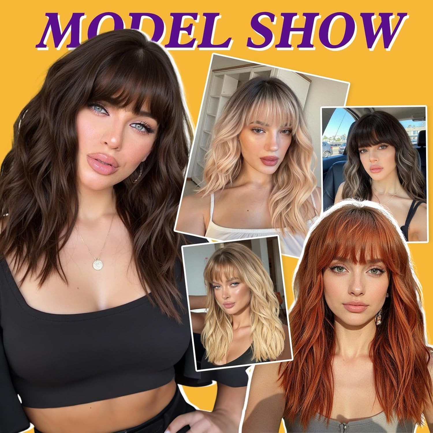 Modern Brown Shoulder-Length Curly Wig with Bangs – Versatile & All-Day Comfort