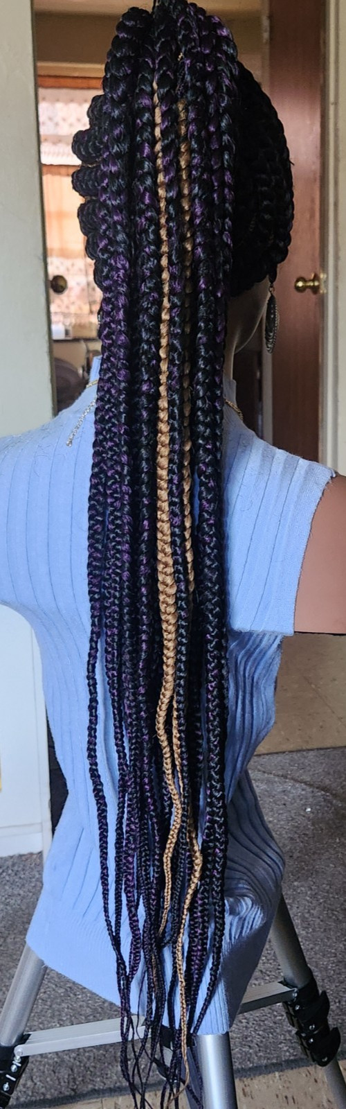 Fully Hand Braided box braid cornrow wig poney tail libre 1B mixt Dark purple/27