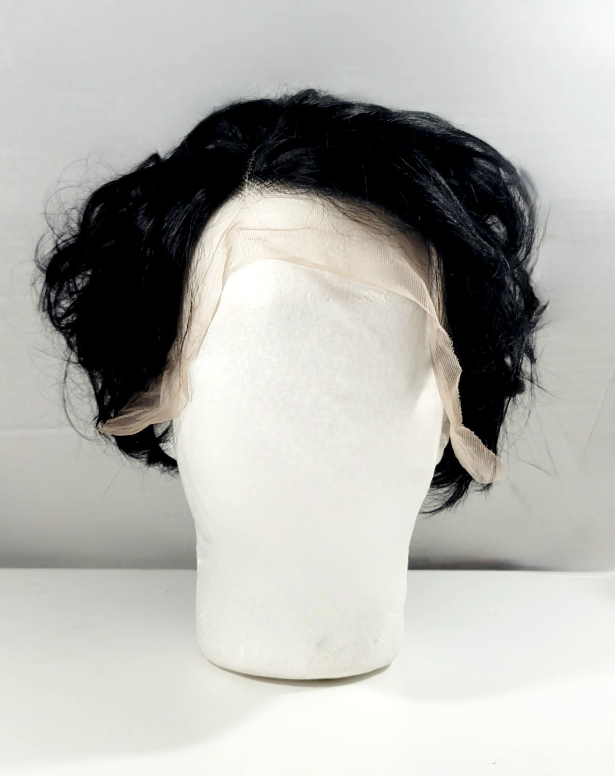 Wavy 8in Lace Frontal Human Hair Wig Short Textured Pixie Dark Brown Black NEW