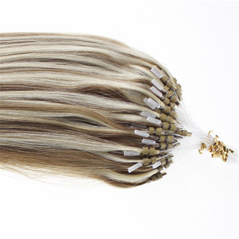 Micro Loop Hair Extensions Micro Slicone Beads Remy Russian Straight Human Hair