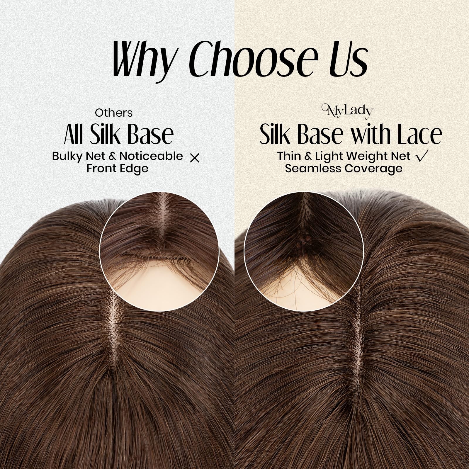 My-Lady Human Hair Toppers For Women Real Human Hair Bangs Thin 7 Silk Base