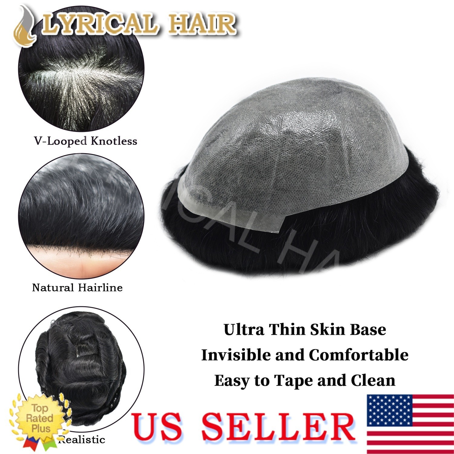0.06mm Ultra Thin Skin PU Men Toupee V-looped Undetectable Human Hairpiece Syste