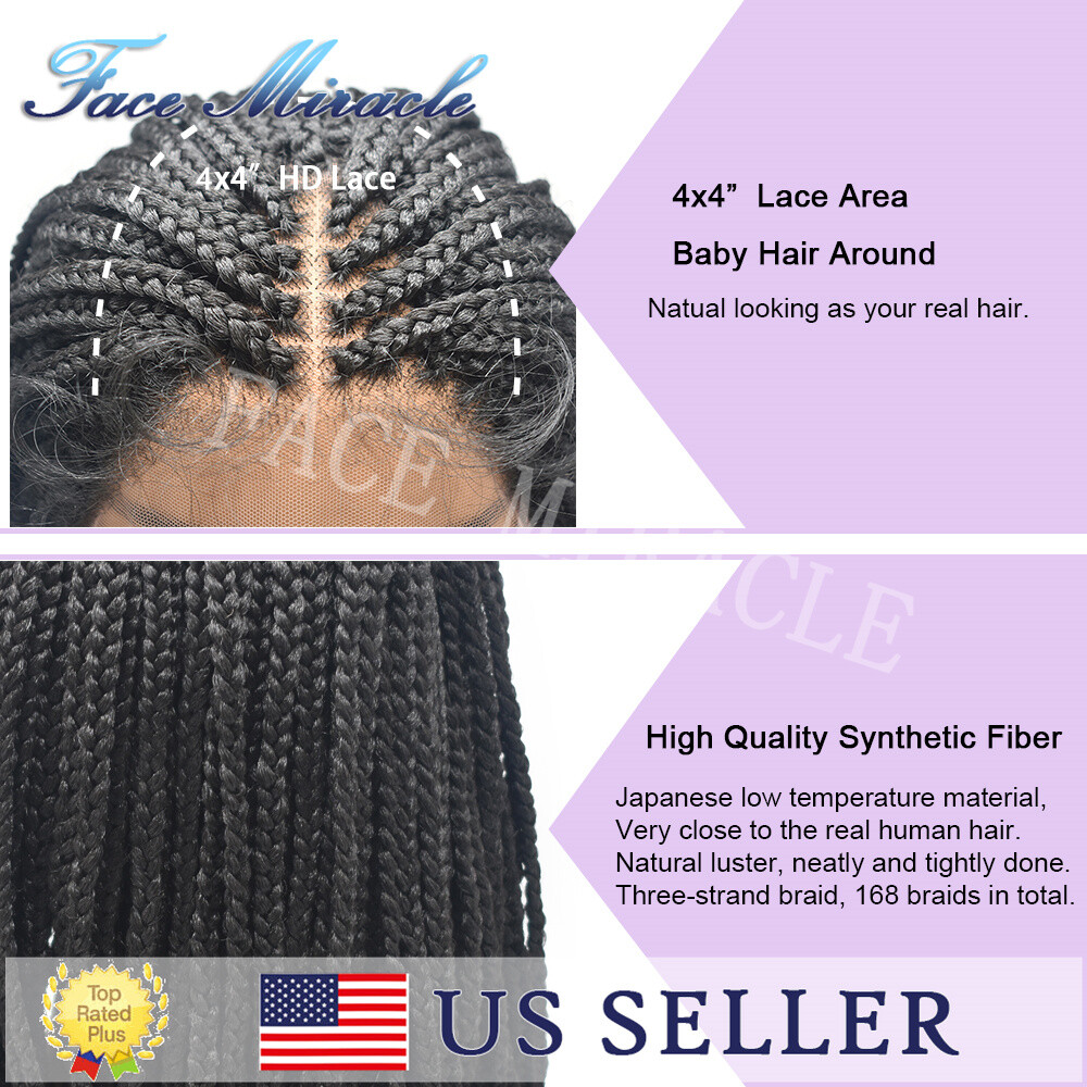 18.5″ Box Braided Wig for Black Men Synthetic Twist Braids Lace Front Baby Hair