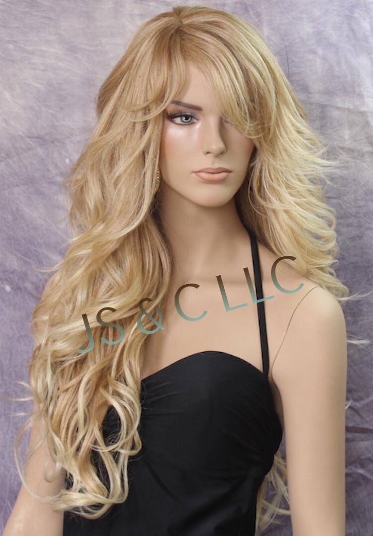 Long Blonde Mix Human Hair Blend Full Wig Goregeous wavy Heat Safe WBVA 27/613