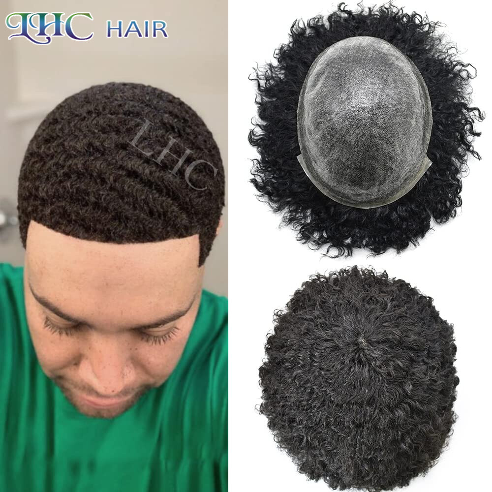 Afro Hair Units For Black Men Toupee Human Hair System AllPoly Skin PU Hairpiece