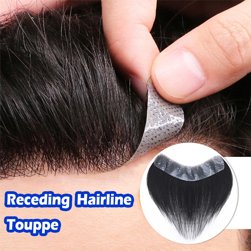 Mens Toupee Receding hairline Patch Thin Skin PU Bald Human Hair Piece System US