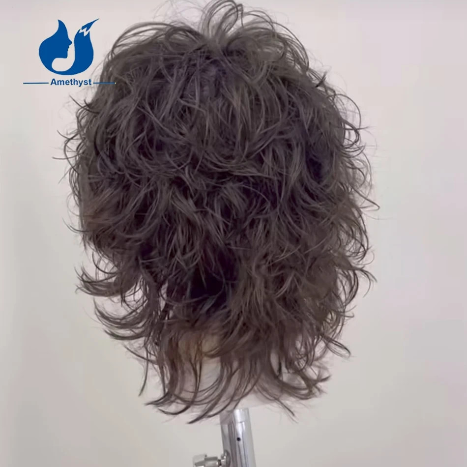 Loose Curly Human Hair Wig for Men 13X6 Lace Front Wig Short Cut #2 Brown Color