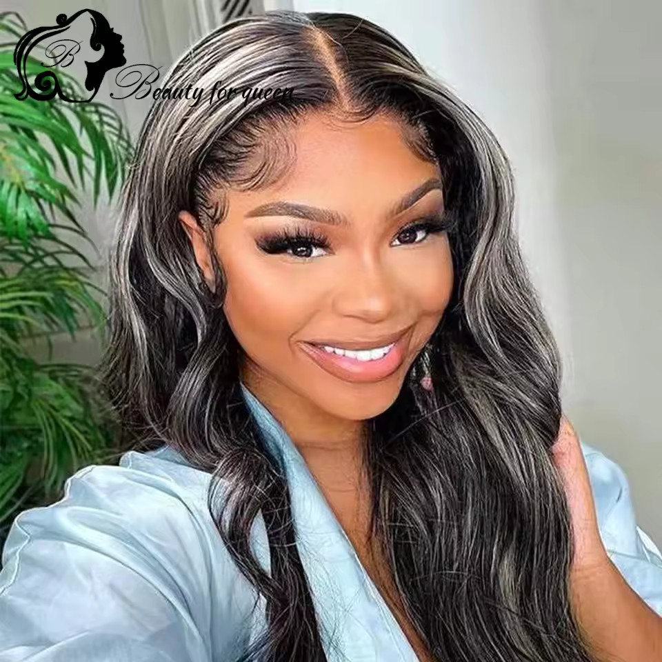 Highlight White Black Body Wave Transparent 13×4 Lace Frontal Wigs For Women