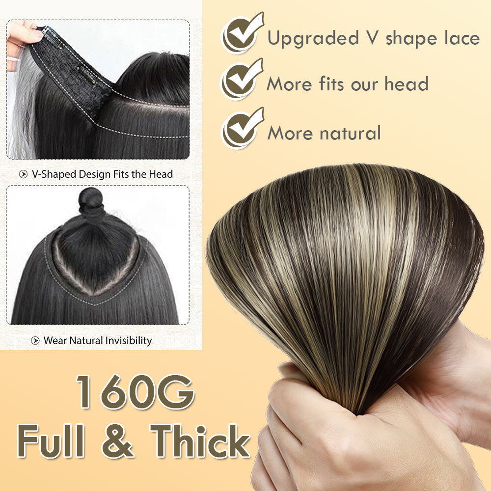 U Part Clip in Synthetic Hair Extensions One Piece Thick Weft V-Shape Full Head