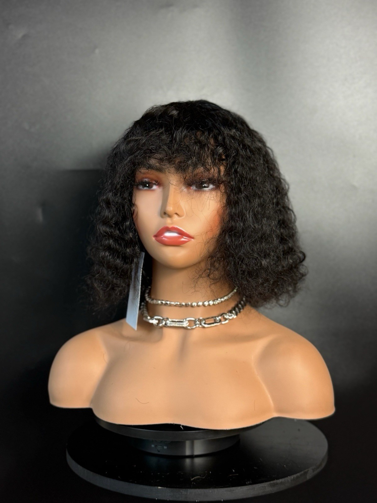 African American Water Wave Black Human Hair Bob Wig Afro With Bangs Curly