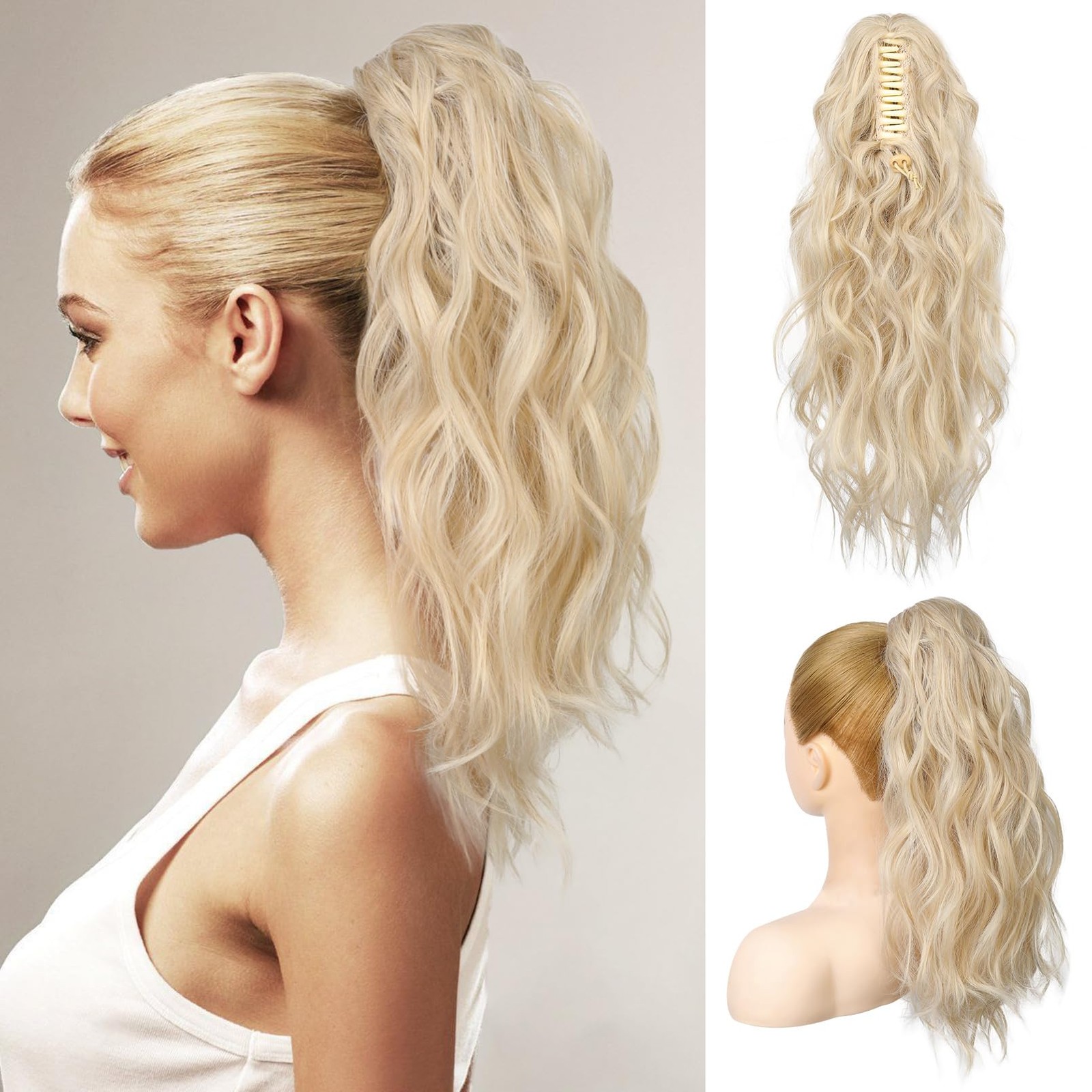 FLUFYMOOZ Ponytail Extension, 18 Inch Claw Clip 18 Inch, Cool Blonde