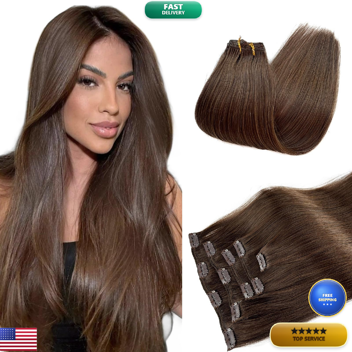Licoville Brown Clip In Hair Extensions Real Human Hair 20 Inch Medium Brown