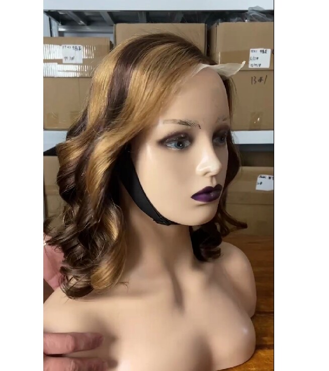 4×4 Lace Front Human Hair Wig Short Bob Brown Highlight Wig