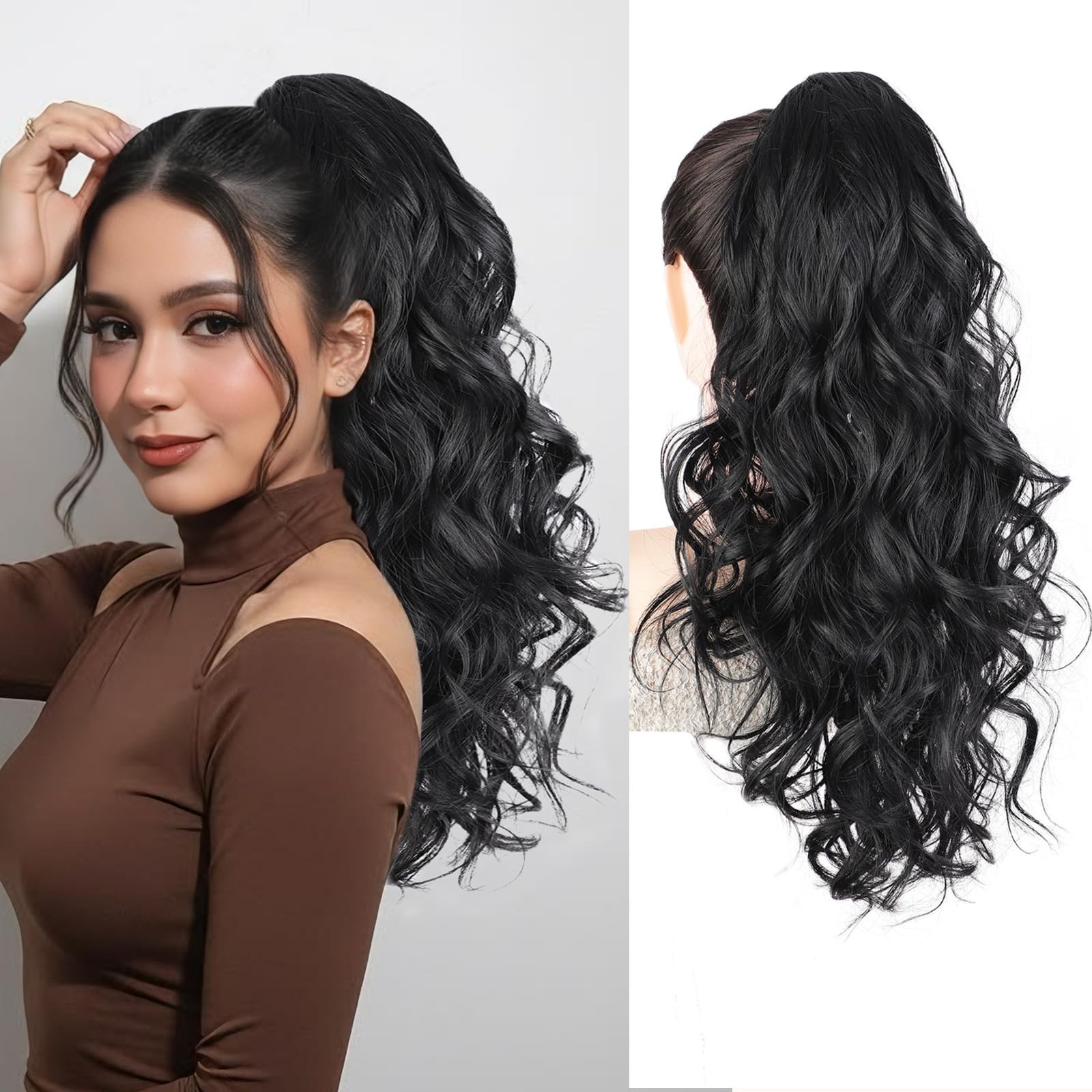 AISI BEAUTY Black Ponytail Extension, 20 inch Long Wavy Curly 20 Inch,