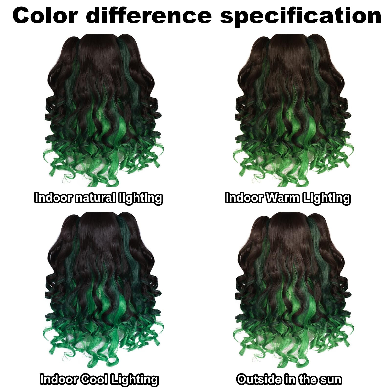 Hair Cap+Dark Green Lolita Wig for Women Green Mixed with Black Cosplay Wig w…