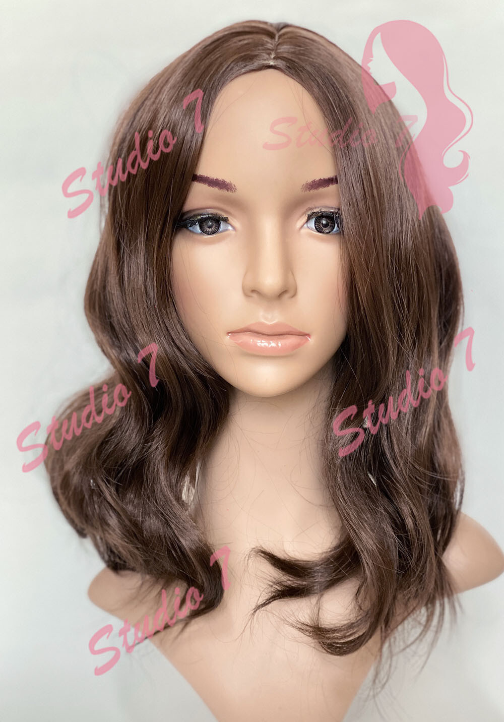 W89 Chocolate Brown Middle Parting Mid Length Slight Waves Wig studio7-uk