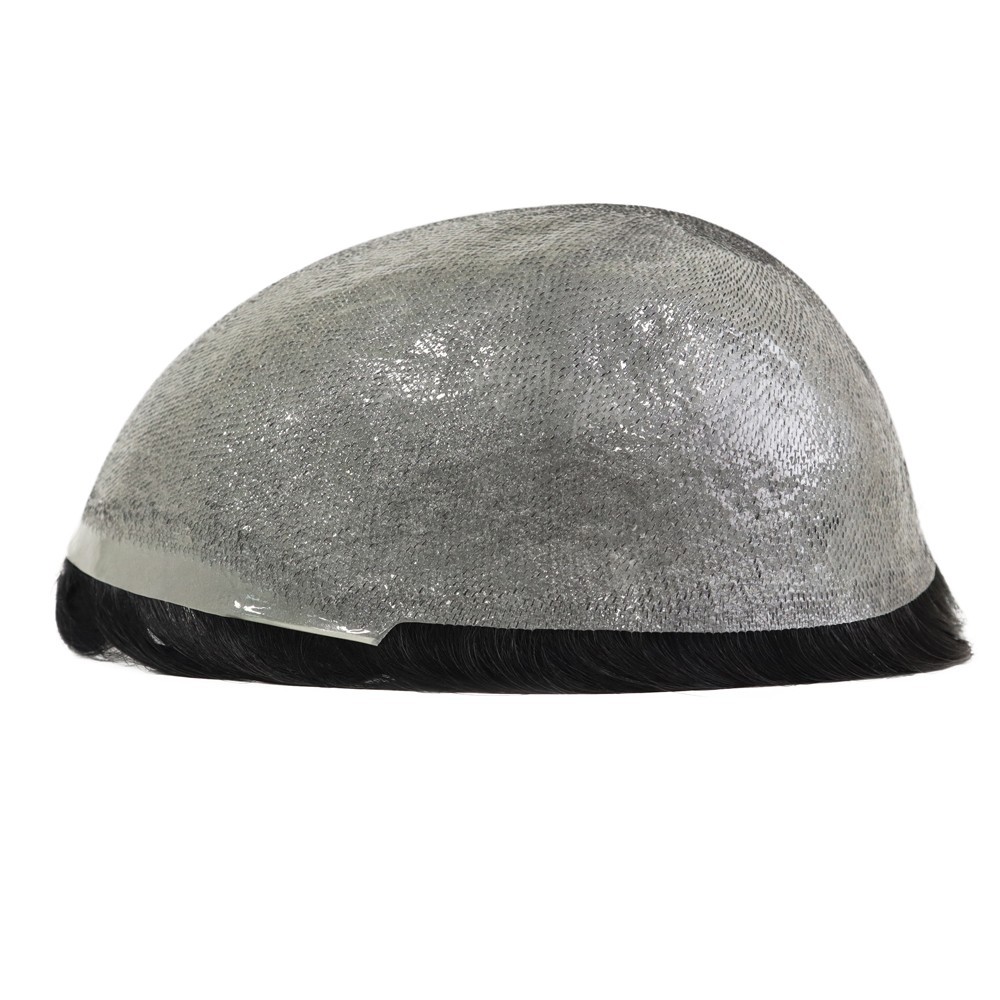 Mens Human Hair Replacement System Ultra Thin Skin Toupee Black Grey Hairpieces