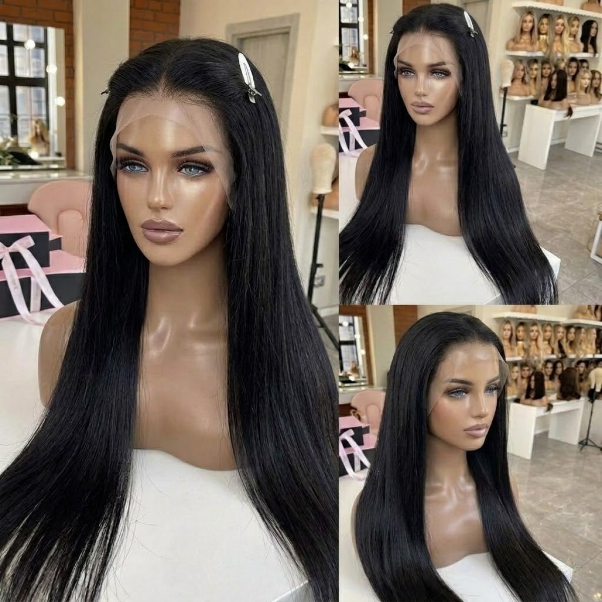 Long Straight Heat Resistant Synthetic Hair Black Frontal Lace Wigs