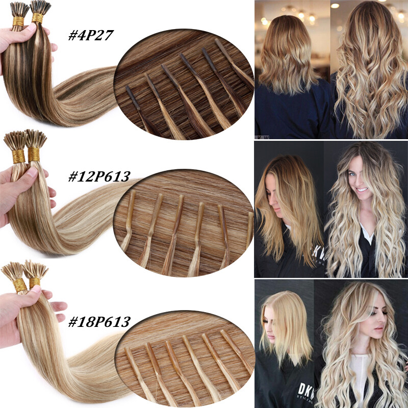 Russian Micro Bonds Stick I Tip Human Remy Hair Extensions Full Head 150G/14-24″
