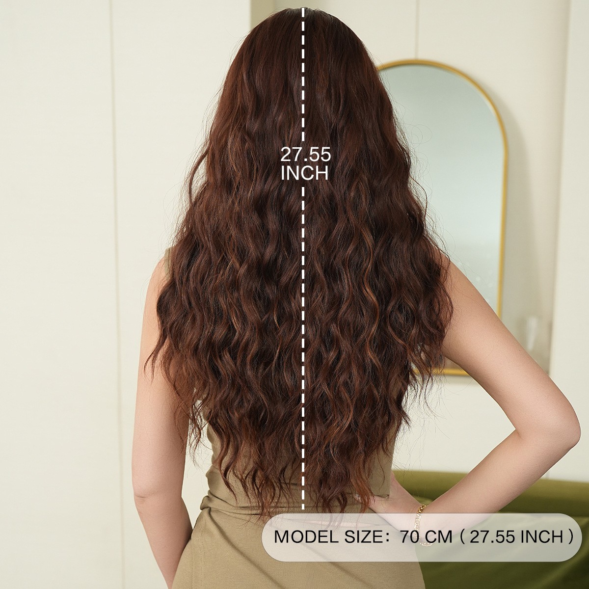 Honey Brown Middle Part Long Curly Full Wig for Women Fluffy Synthetic Hair Wig