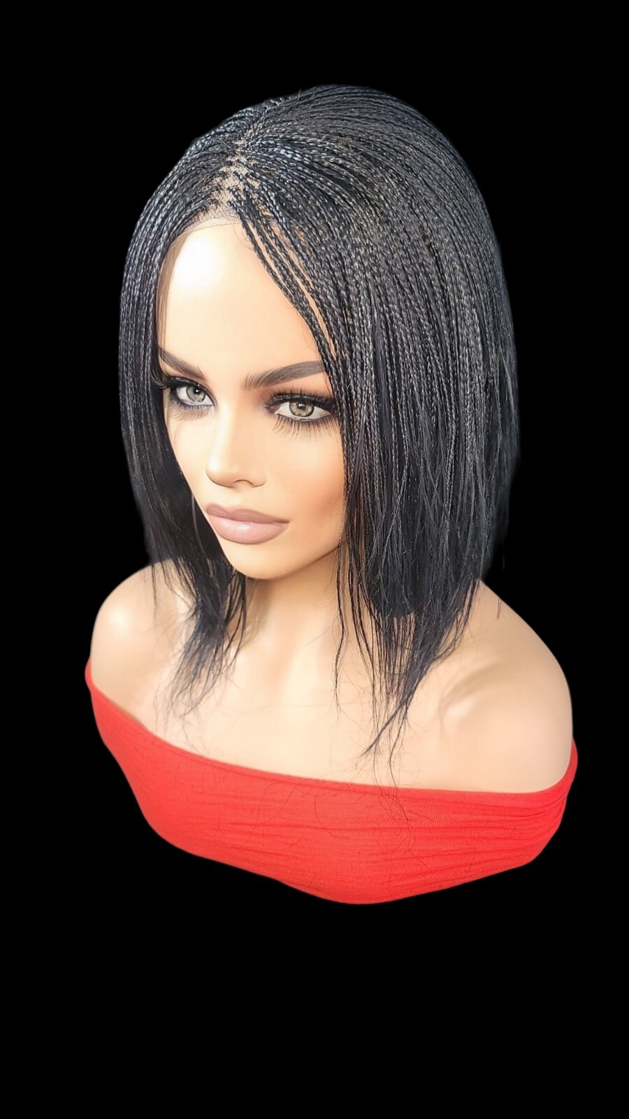 Braided Wig Micro Braids Bob Jet Black Full Lace Glueless Handmade 10″short